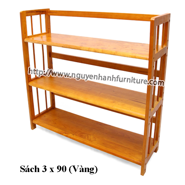 Name product: Triple storey Adjustable Bookshelf 90 (yellow) - Dimensions: 93 x 28 x 90 (H) - Description: Wood natural rubber